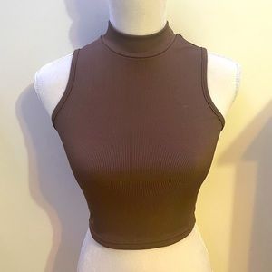 Brown Ribbed Cropped TankTop